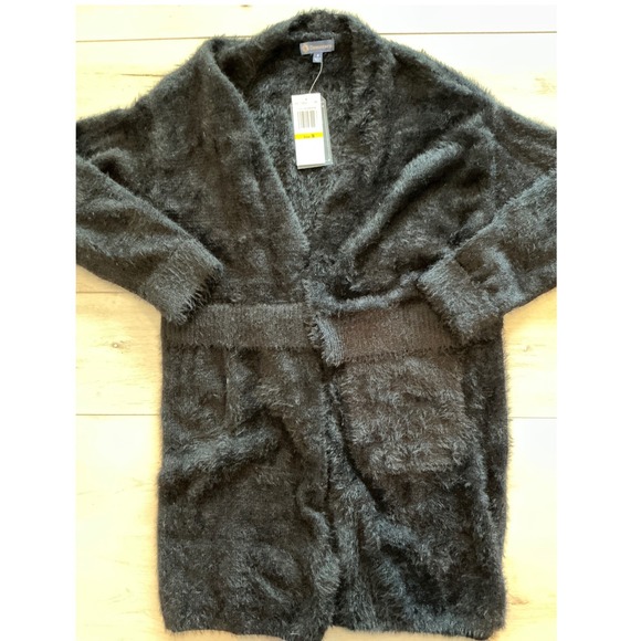 Democracy Black Fuzzy Cardigan Sweater Open Front Size Small New With Tags - Picture 2 of 4